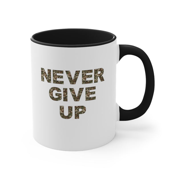 Never Give Up Accent Coffee Mug, 11oz Black