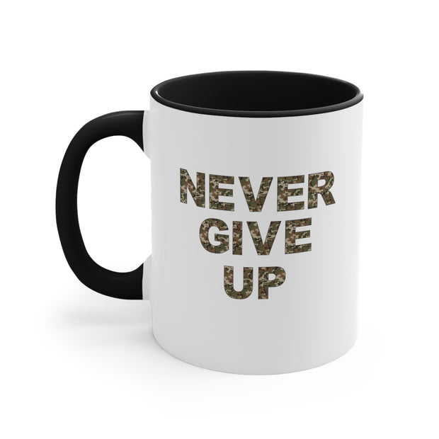 Never Give Up Accent Coffee Mug, 11oz Black